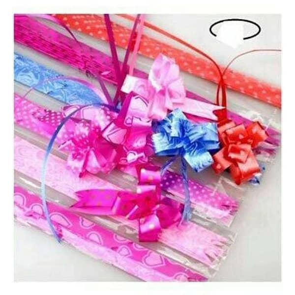 Pack of Six Pull Flower Ribbon For Gift Wrap 8 inch Length - 6 Pcs Ribbon Pull Flower Gift Wrapping Flower