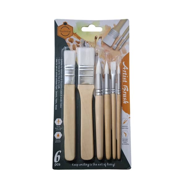Keep Smiling Wooden Stencil / Brushes for Art Project Acrylic Oil Watercolor Painting Card Making and DIY Art Crafts Brush (Pack of 6)