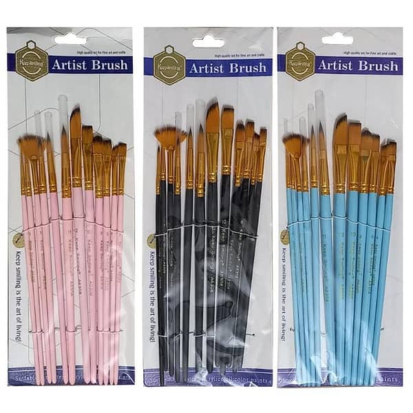 Pack of 12 Multi Shapes High Quality Nylon Professional Art Brush Set Water Color Oil Acrylic Artist Paint Brush Set