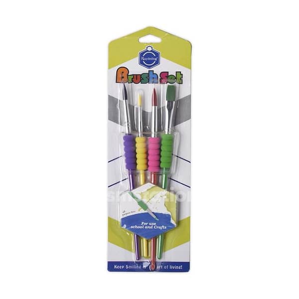 Set of 4 - Kids Soft Grip Paint Brush, Cute Plastic Pole Nylon Hair Brushes