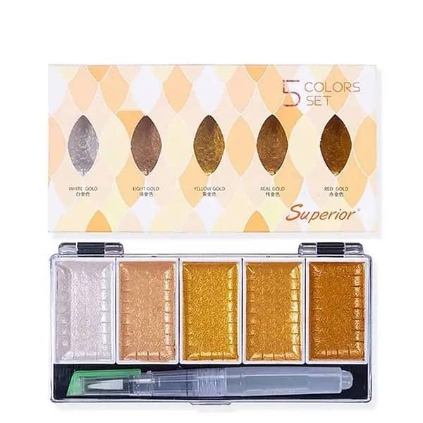 Superior Metallic Water Colors with Brush Pen - Pack of 5
