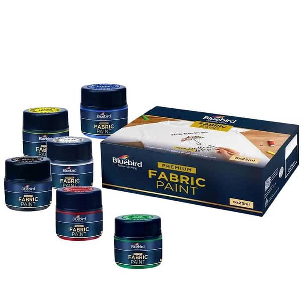 Bluebird Fabric Paints 25 ML x 6 (Set of 6) - Primary Colors - Permanent Textile Paints for Clothes