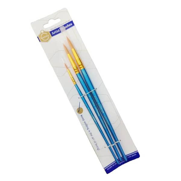 Keep Smiling 3-Pack Round Tip Brush Set for Base, Oil, and Watercolor Painting