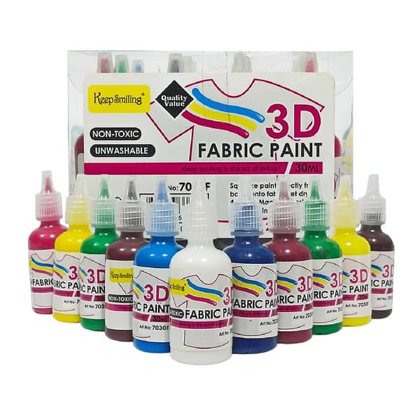 Keep Smiling 3D Fabric Paint Set - 12 Bottles of 30ml Each