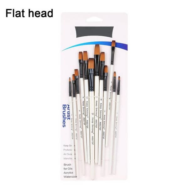 Keep_Smiling A6075F 12pcs Drawing Paint Brush Set Wooden Flat- sizes 1 to 12#
