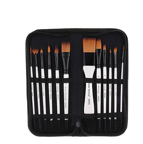 Keep_ Smiling A6094 (in FABRIC POUCH) 12pcs Multi shape Paint Brush Set