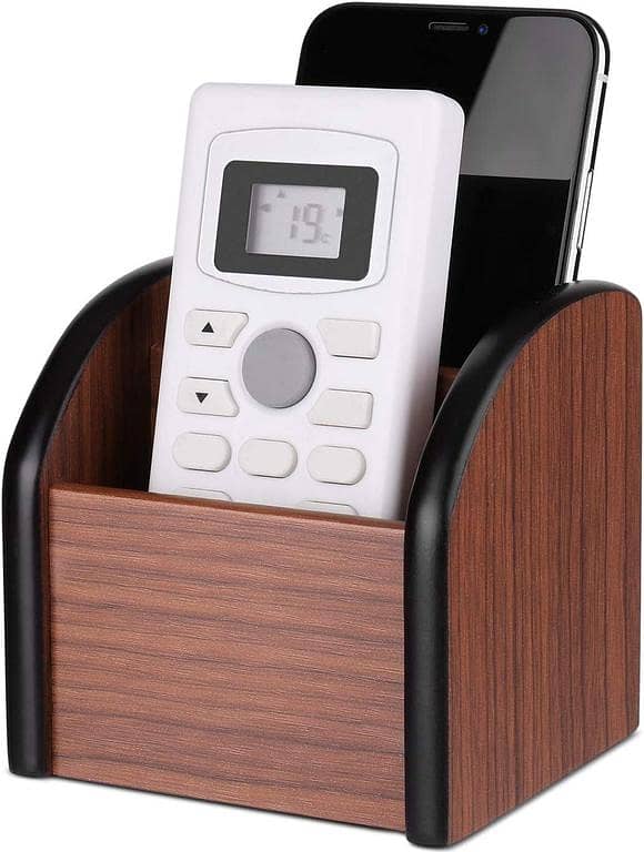 Remote Control Holder Wooden Desktop Organizer 2 Compartment Wood Box TV Control Table Storage Caddy for Desk, Kitchen, Office Pencil Supplies, Wodden Pen stand