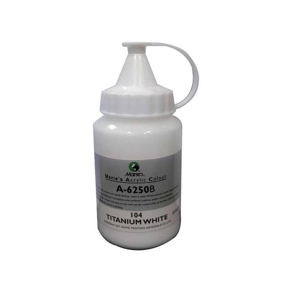 Maries Acrylic Paint Color 250ml Nozzle Jar 104 Titanium White / 302 Scarlet/ 215 Lemon Yellow/ 793 Black / 560 Viridian / 443 Ultra Marine