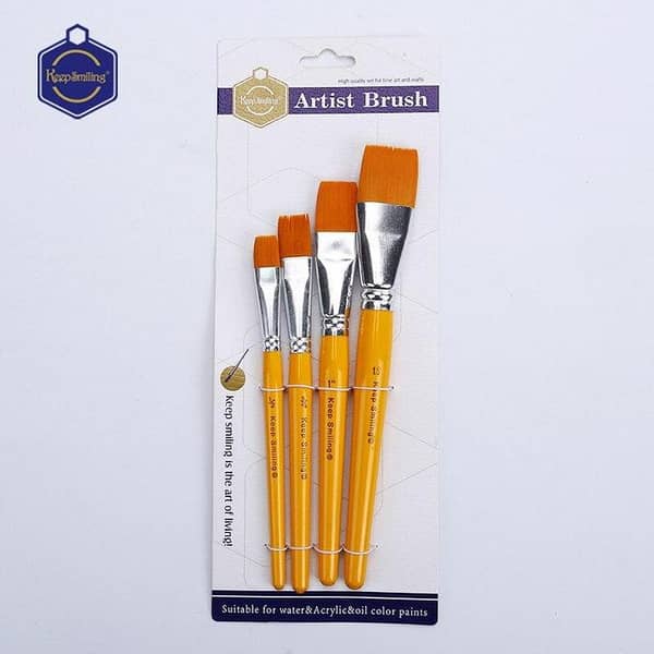 4pcs Keep Smiling Wooden Nylon Straight Hair Brush Set High Quality Watercolor Acrylic Brush Art Teaching Supplies