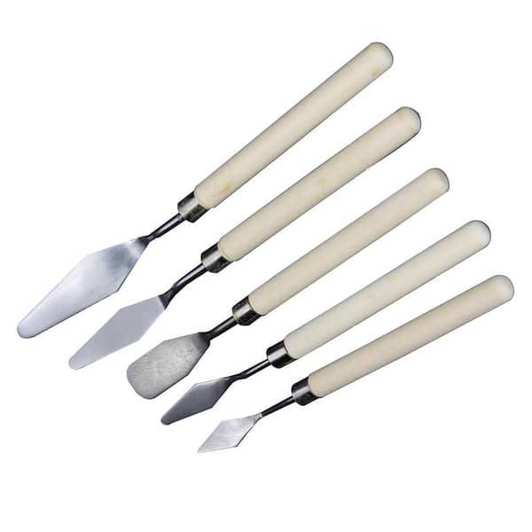 5 PCS DIY Wooden Handle Stainless Steel Palette Knives Knife Set