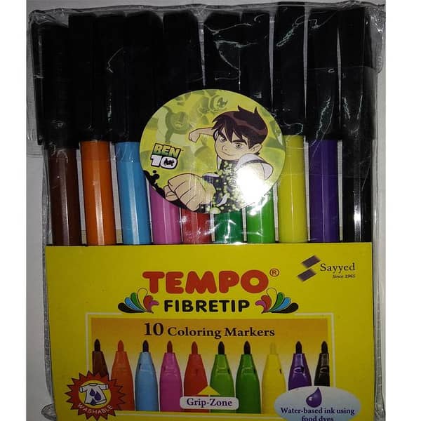 Tempo FIber Tip Marker / Colouring Marker Pen Multicolor (10 Pcs / 1 Pkt)