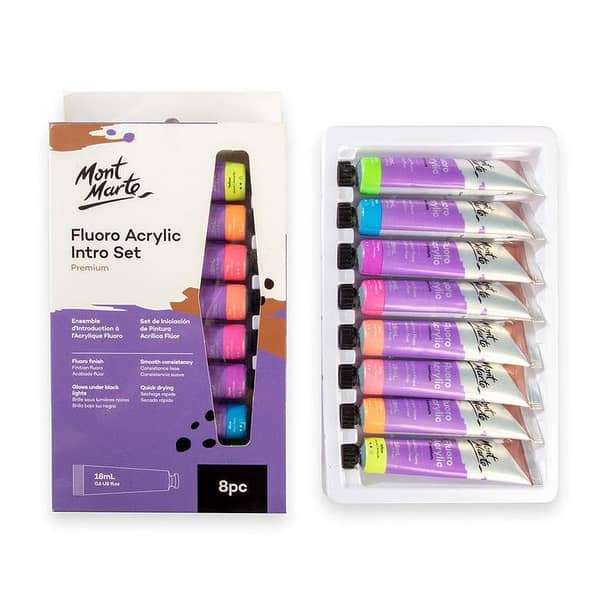 Mont Marte Fluoro Acrylic Paint Intro Set Premium 8pc x 18ml