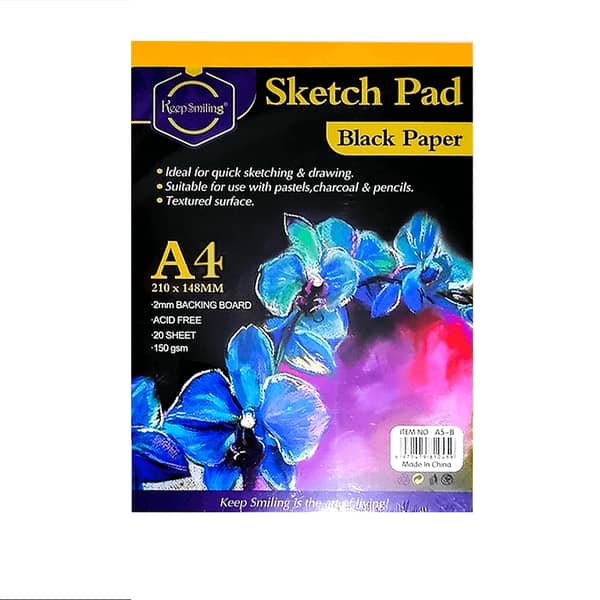 Keep Smiling Black Paper Sketch Pad For Artist 20 Sheets 150Gsm