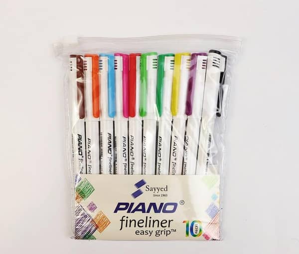 Fine Liner Easy Grip Multi color Pointers - Pack of 10 -Japanese 0.3 mm Nylon Tip -Click-on Cap - Easy Grip