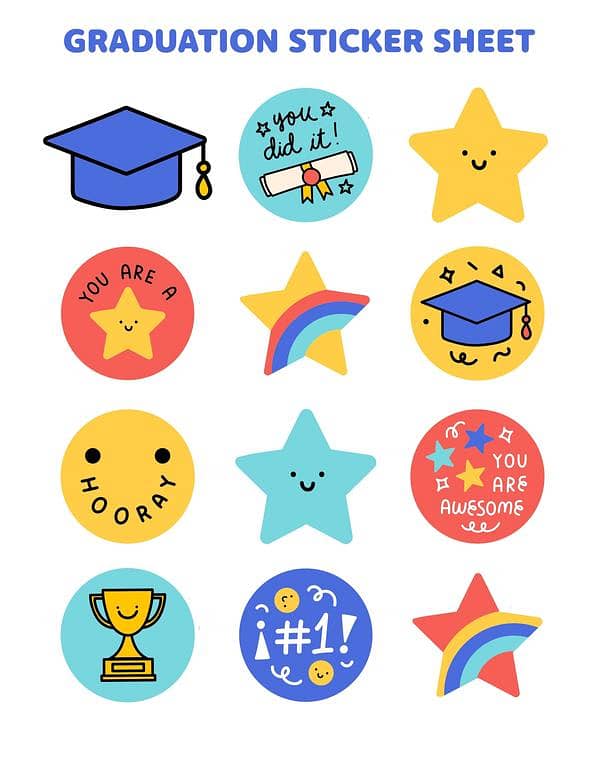 Graduation Stickers for KIds - Graduation Stickers for Teachers - School Supplies stickers - Pack of 12 - Size 3 to 4 cm each