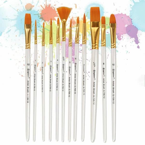 Giorgione 12pcs Multi shapes Artist Paint Brush Set Watercolour Acrylic Nylon Hair Oil Painting Supply