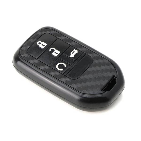 Carbon Fiber Pattern Soft Silicone Key Fob Cover Compatible With Honda 2015-up Accord, 2015-2022 CR-V, 2016-up Civic Trubo Pilot Keyless Fob (Black Twill Weave)