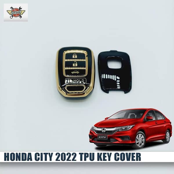 Honda City 2022 TPU Key Cover in Black and Gold