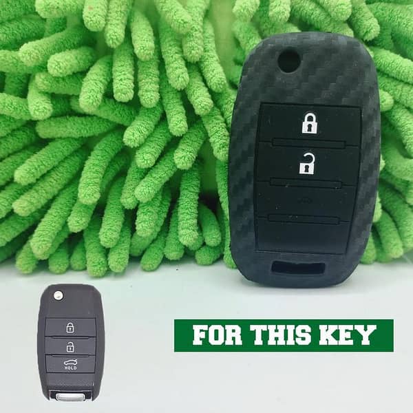 KIA Picanto Compatible Soft Silicone Key Fob Cover with Carbon Fiber Pattern