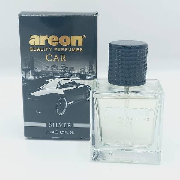 AREON Car Perfume (50ml) Glass Bottle Cologne Air Freshener for Cars, Silver