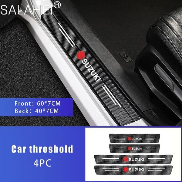 Suzuki Logo Side Door Edge Guard Door Sill Scuff Plate Protection Strips Carbon Fiber -4 Pieces-