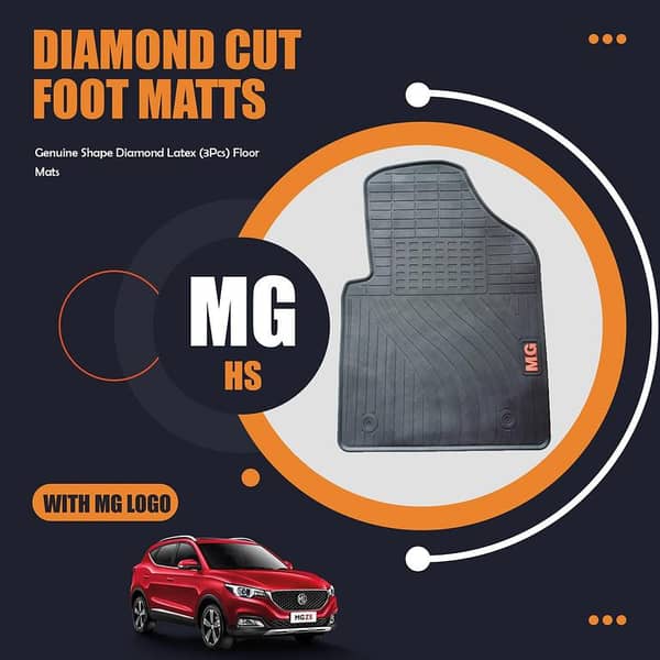 MG Genuine Shape Diamond Latex (3Pcs) Floor Mats Anti-Slip, Washable Black With MG Logo