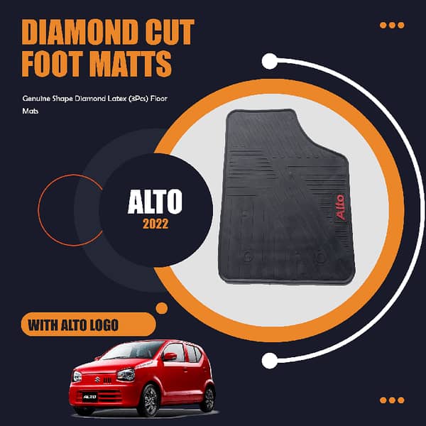 Suzuki Alto 2022 Genuine Shape Diamond Latex (3Pcs) Floor Mats Anti-Slip, Washable Black With ALTO Logo