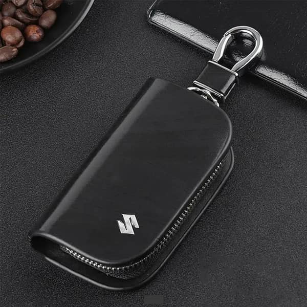 Leather Zipper Car Key Pouch With Metal Hook And Keyring For Suzuki Vehicals