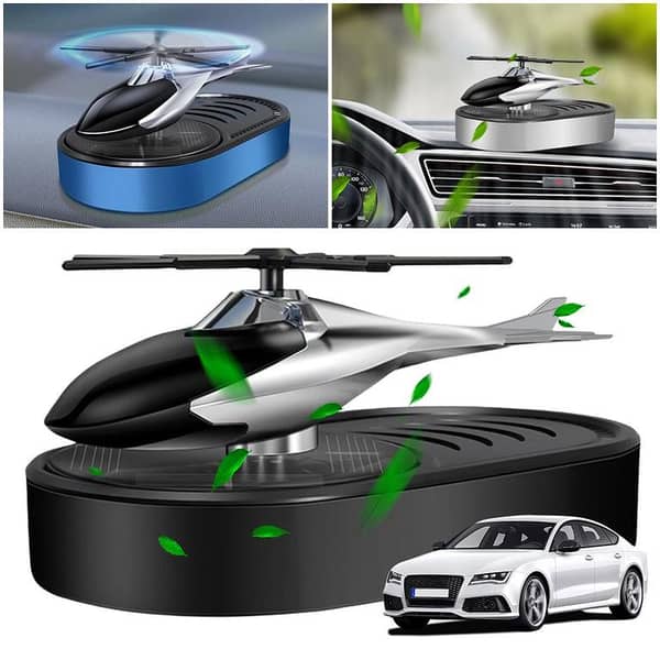 Helicopter Solar Car Air Freshener Rotation Zinc Alloy Car Perfume Diffuser Ornament for Vehicles