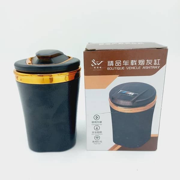 Car Ashtray Premium Quality With Led Light -Black Gold-