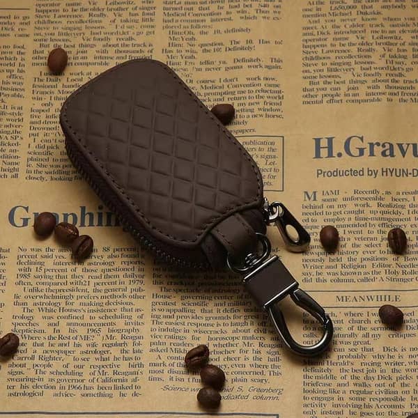 Leather Zipper Car Key Pouch With Metal Hook And Keyring Universal