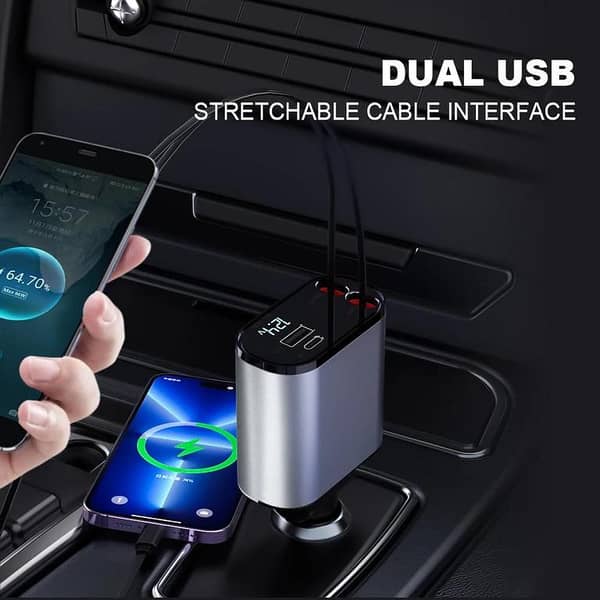 120W 4 IN 1 Retractable Car Charger Fast Charge Cord Cigarette Lighter Adapter