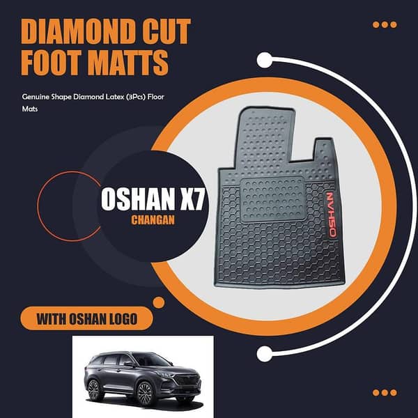 CHANGAN OSHAN X7 Genuine Shape Diamond Latex (3Pcs) Floor Mats Anti-Slip, Washable Black With OSHAN Logo