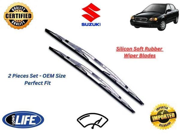 Suzuki Baleno 1998-2005 Silicone Soft Rubber Wiper Blades - 2 Pieces Set