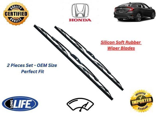 Honda Civic 2016-2022 Silicone Soft Rubber Wiper Blades - 2 Pieces Set