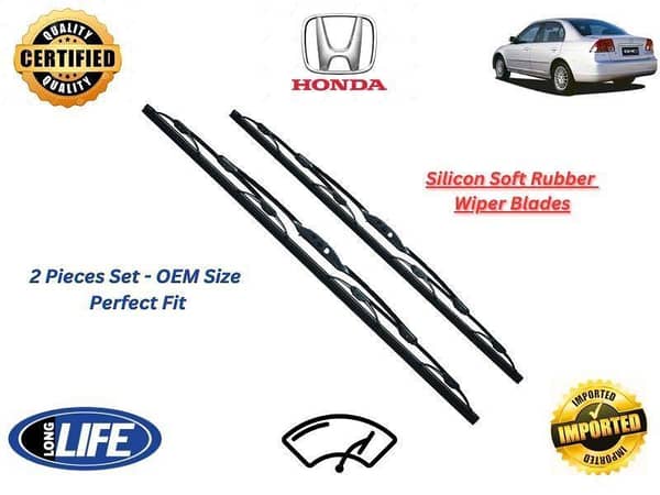 Honda Civic 2000-2004 Silicone Soft Rubber Wiper Blades - 2 Pieces Set