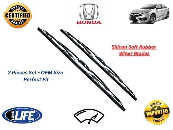 Honda Civic X 2016-2022 Silicone Soft Rubber Wiper Blades - 2 Pieces Set
