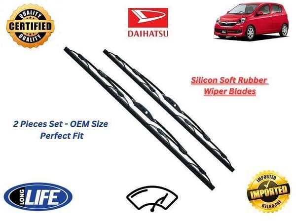 Daihatsu Mira 2011-2017 Silicone Soft Rubber Wiper Blades - 2 Pieces Set