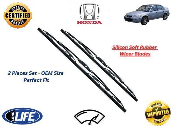 Honda City 1999-2003 Silicone Soft Rubber Wiper Blades - 2 Pieces Set