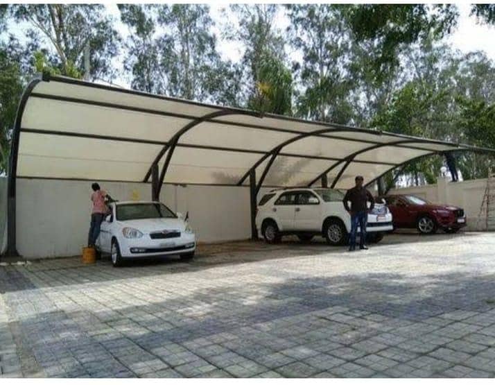 car parking shed. / fiber shed / parking shed / tan sail sheet shed 2