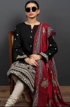 3 Pcs Women's Unstitched Embroidered Suit