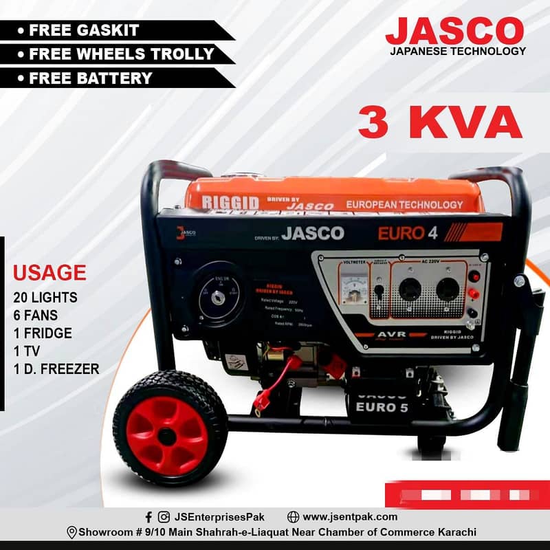 RIGGID DRIVEN BY JASCO GASOLINE GENERATOR  3KVA WITH BUILT IN BATTERY 0
