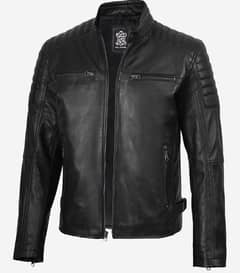 Men's Black Cafe Racer Padded Shoulders Real Leather Jacket