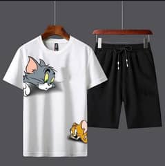 2 Pcs Men's Cotton Printed T-Shirt & Shorts Tracksuit