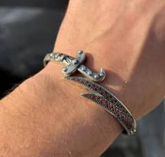 °Garnet Red Stone Sword Design Bracelet Cuff Adjustable°