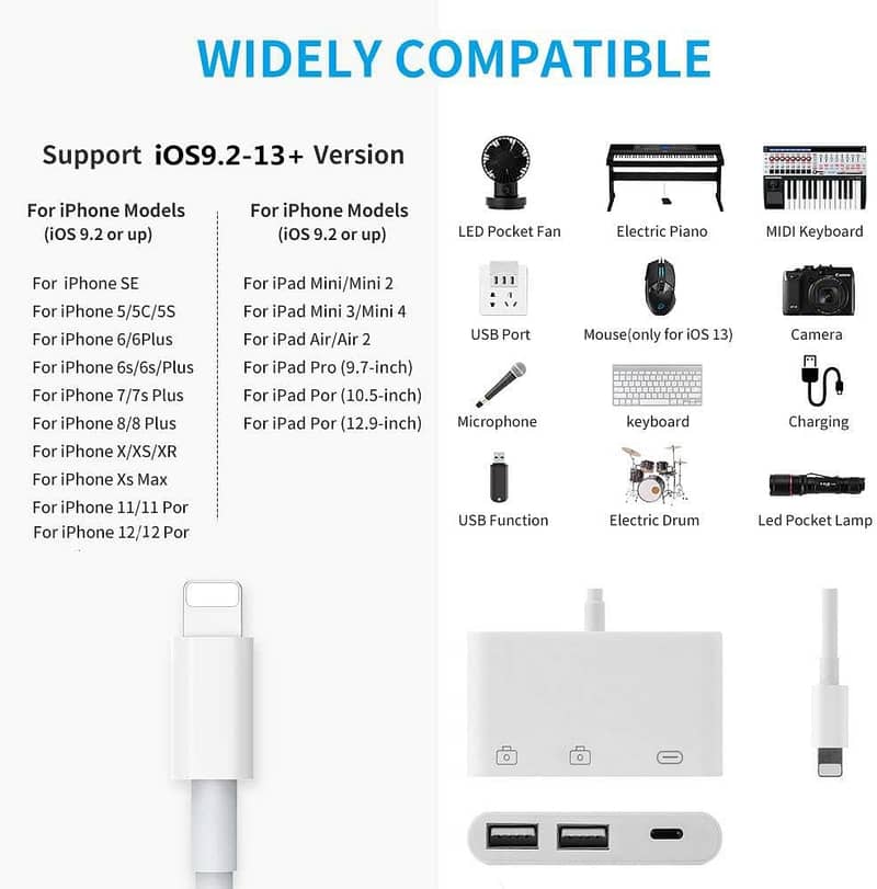 3 in 1 Network Adapter Compatible with Mobile iPhone iPad 11