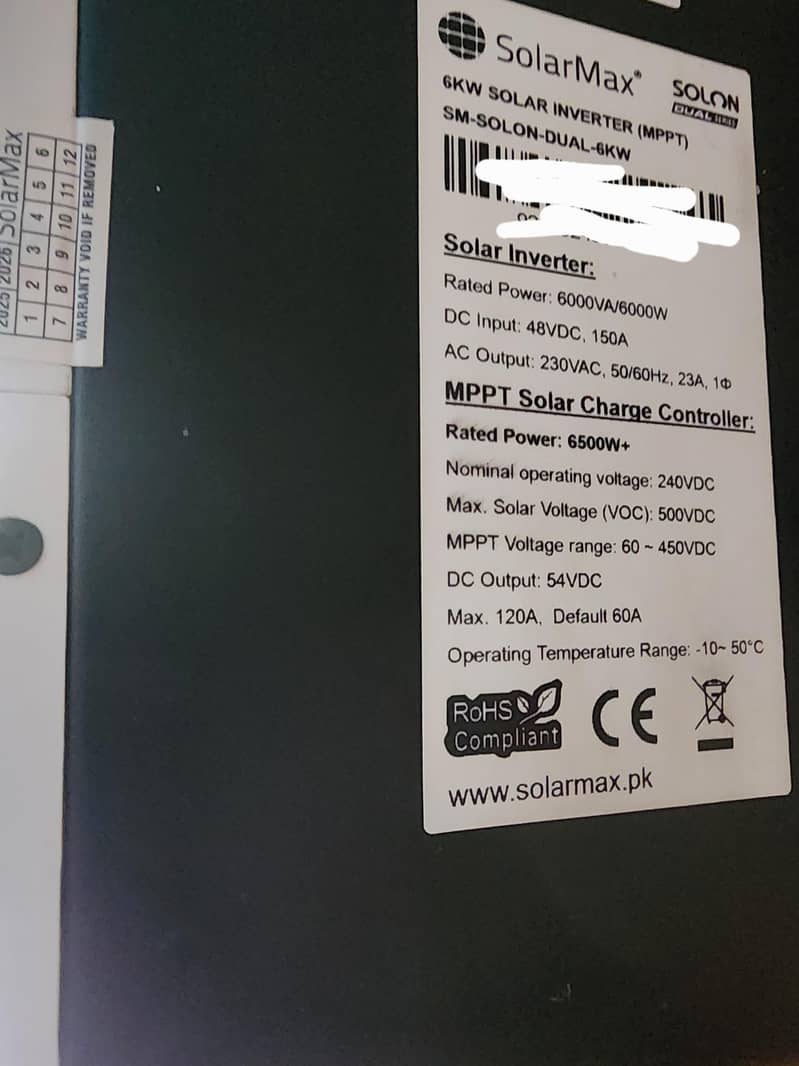 Solarmax Hybrid 6kwSolon Dual output Running condition in warranty 7