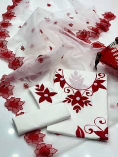 Lawn hand printed collection 3 piece with organza dupatta