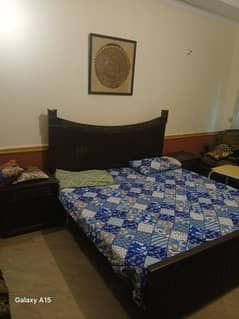 Wooden double bed with mattress n dressing table