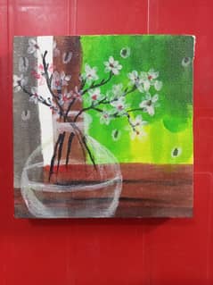 Canvas, Glass Vase acrylic painting